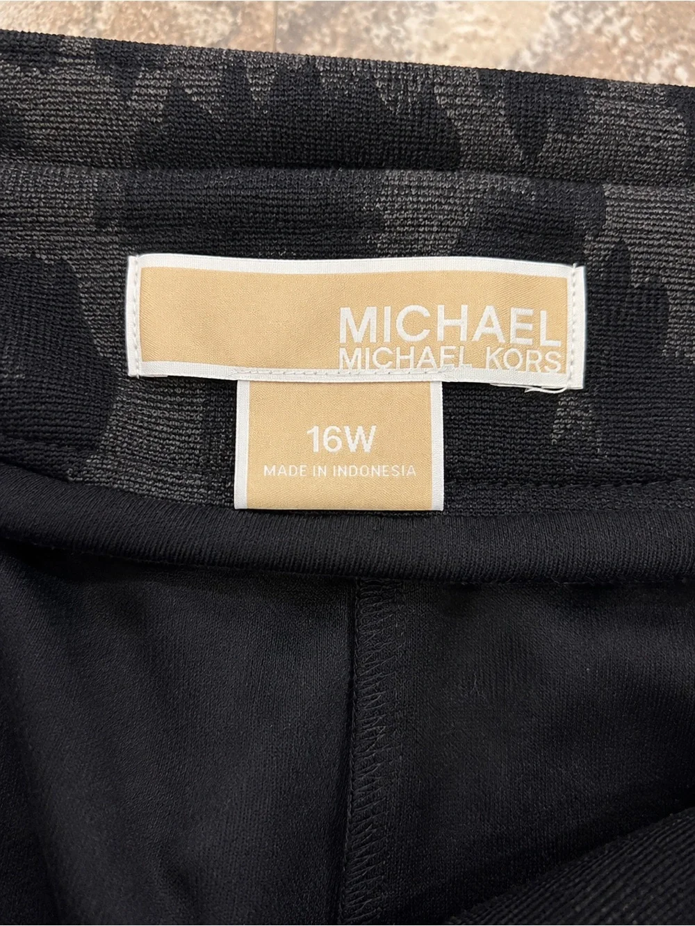 MICHAEL Michael Kors 16W Charcoal Black Leopard Print Zip Pocket Pencil Skirt